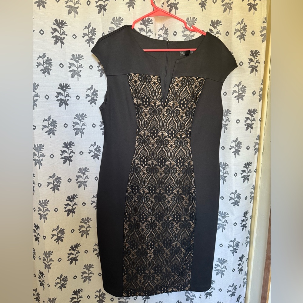 Calvin Klein Black Dress with Gold Lace Panel